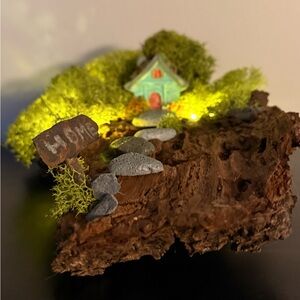 Handmade Lighted Fairy Tree House Diorama – Cottagecore Miniature Decor